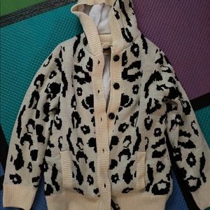Boutique leopard hoodie long cardigan jacket